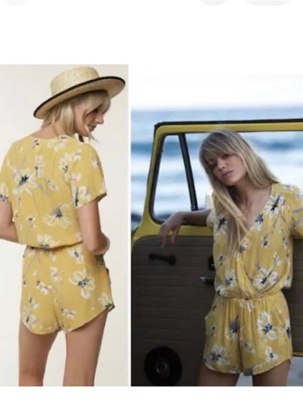 ONEIL Charlene Golden Yellow Floral Print Romper S Boho cottage core festival